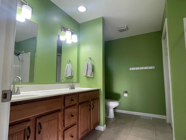 bathroom with vanity, toilet, and tile patterned flooring