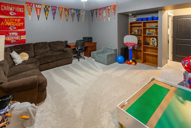 rec room with carpet