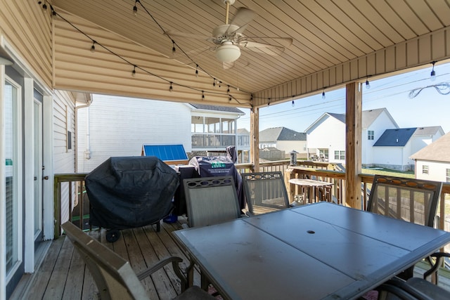 wooden terrace with ceiling fan