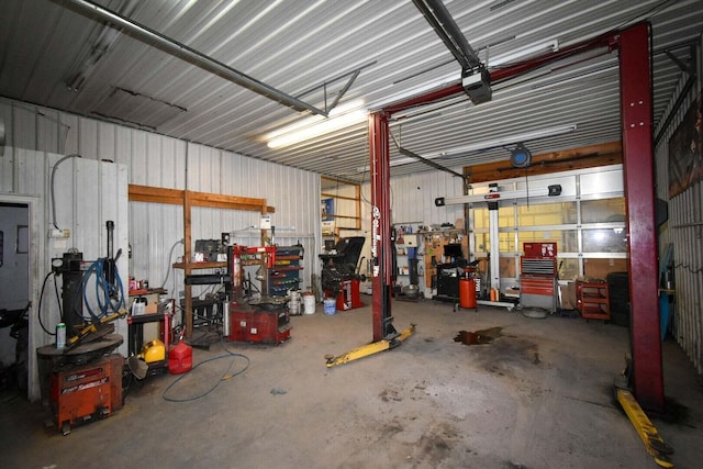 garage featuring a workshop area