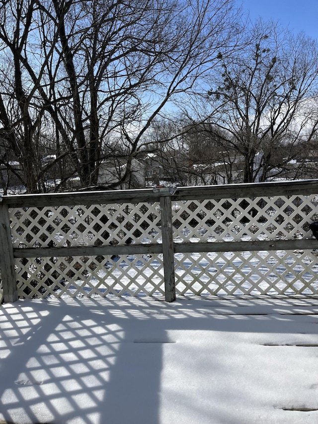 view of snow covered deck