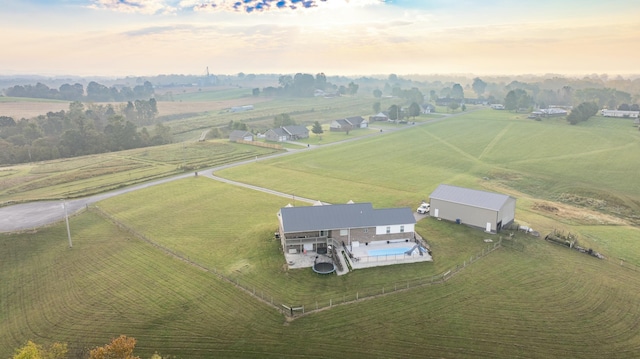 aerial view at dusk with a rural view