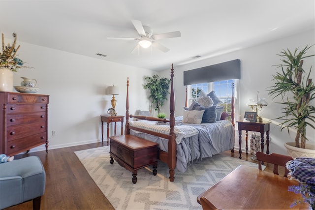 bedroom featuring ceiling fan and light hardwood / wood-style flooring