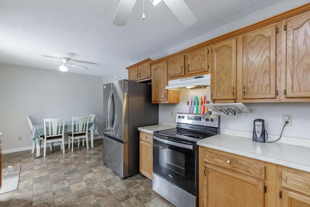 kitchen with stainless steel appliances and ceiling fan