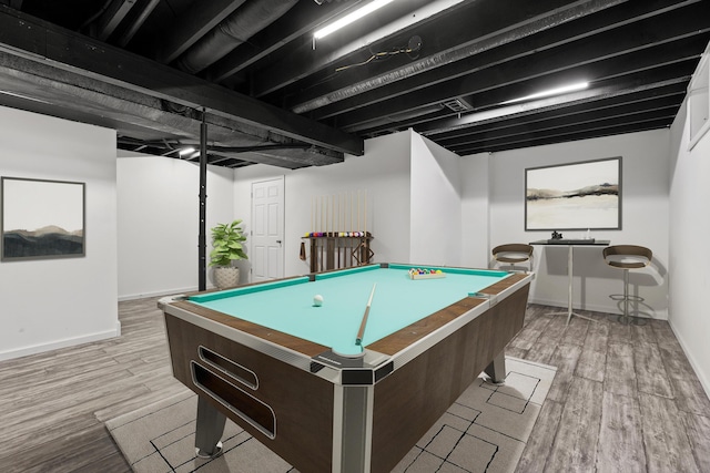 playroom featuring billiards and light hardwood / wood-style flooring