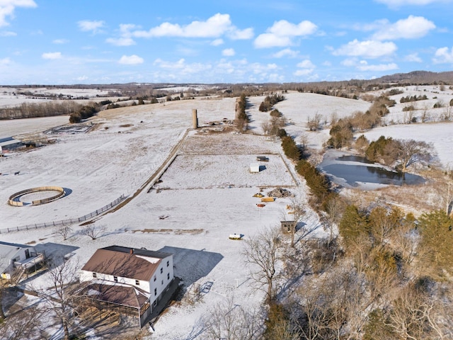 birds eye view of property featuring a rural view