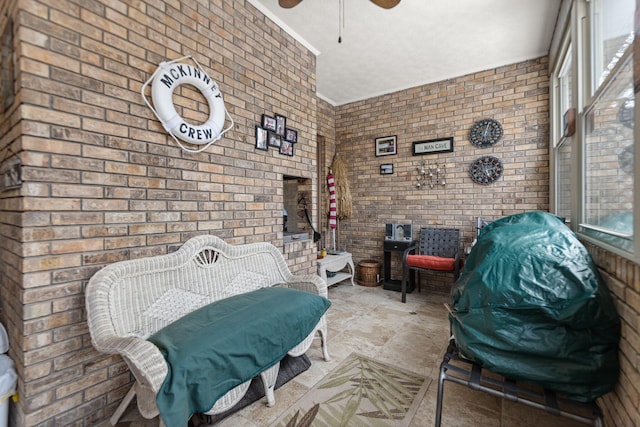 interior space featuring ceiling fan