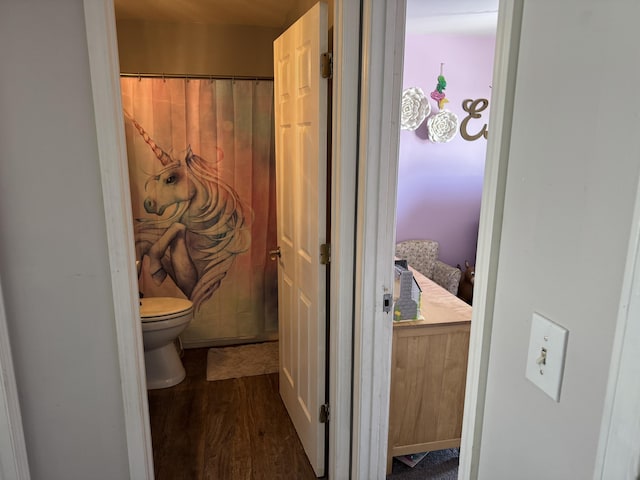 bathroom with wood-type flooring and toilet