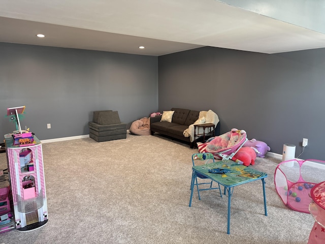 game room with carpet flooring