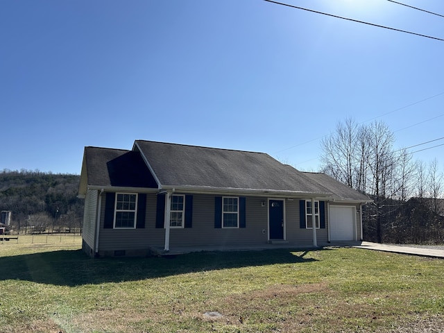 1465 Blaze Valley Rd, Somerset, KY 42501 - view of front of home with an attached garage, a front lawn, concrete driveway, and crawl space