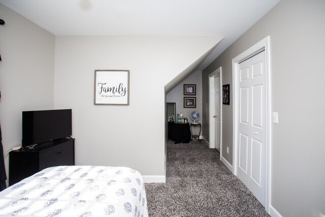 carpeted bedroom with a closet