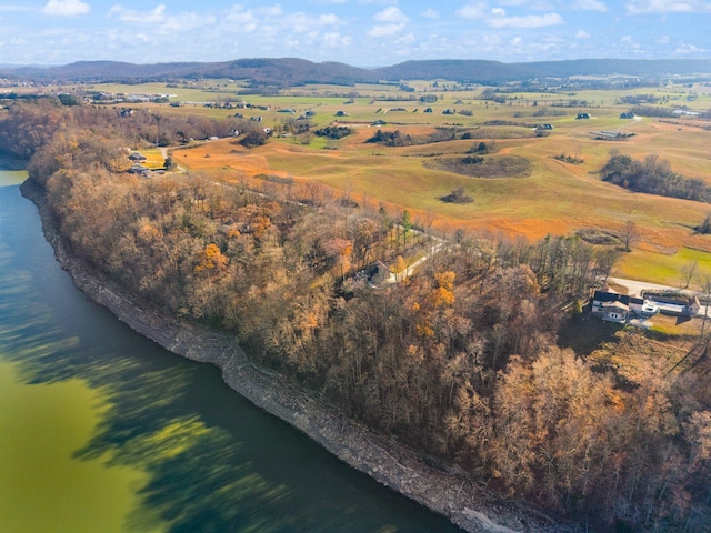 aerial view with a water and mountain view