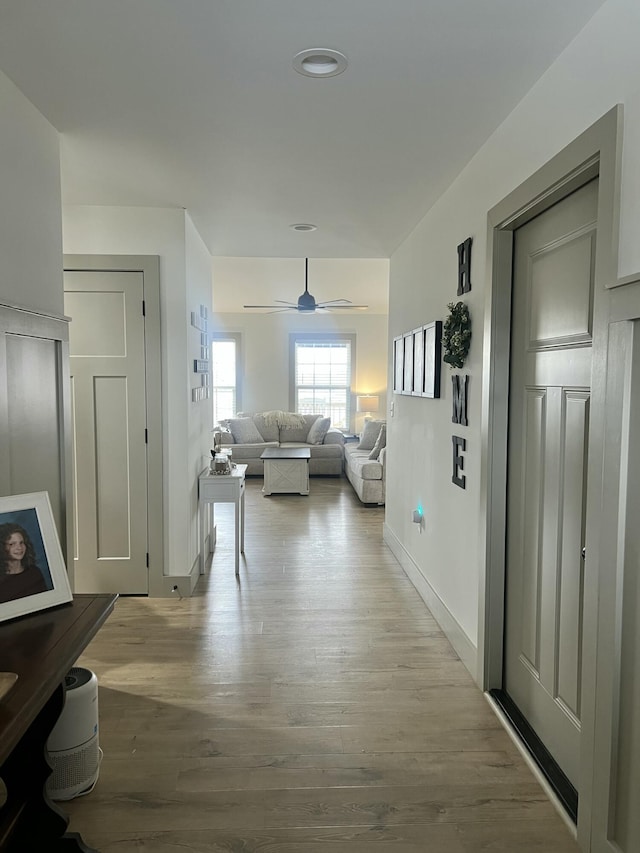 hall featuring light hardwood / wood-style flooring