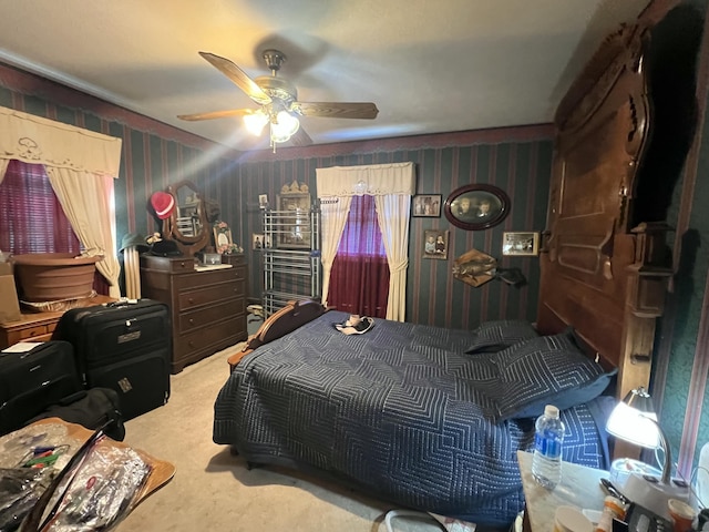 bedroom featuring carpet flooring and ceiling fan