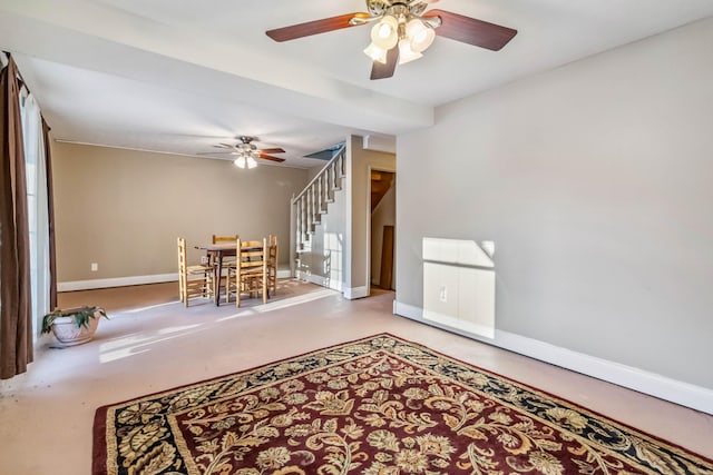 interior space featuring ceiling fan