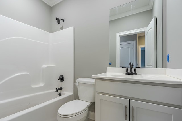 full bathroom featuring shower / washtub combination, vanity, and toilet