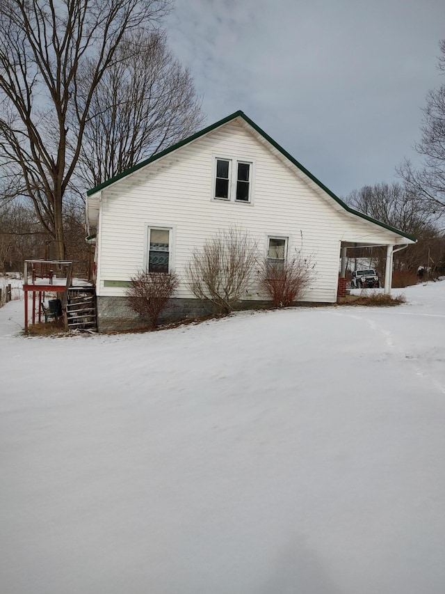 view of snow covered exterior