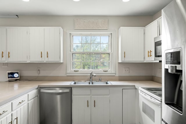 kitchen with sink, stainless steel appliances, and white cabinets