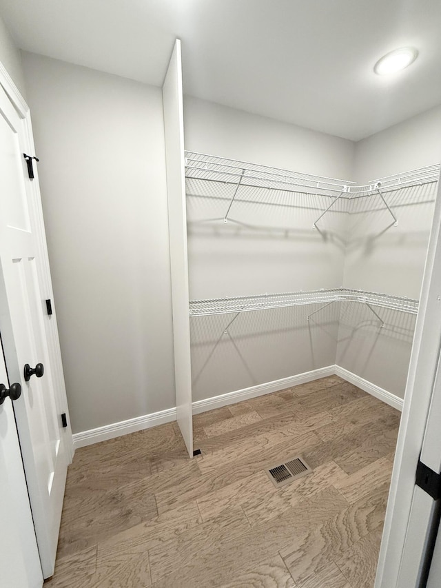 walk in closet with wood-type flooring