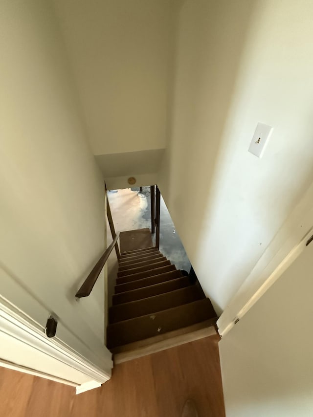 staircase featuring hardwood / wood-style flooring