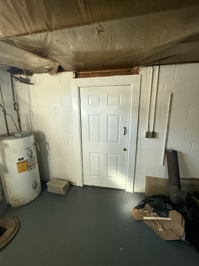 basement with water heater