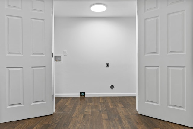 washroom with electric dryer hookup, dark hardwood / wood-style floors, and washer hookup