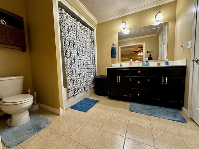 bathroom with crown molding, tile patterned floors, and a textured ceiling