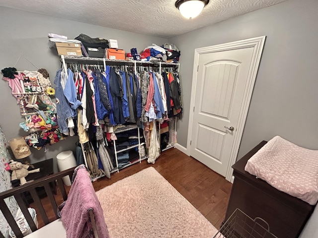 spacious closet featuring dark hardwood / wood-style floors