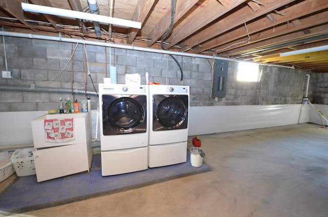 laundry room with separate washer and dryer and electric panel