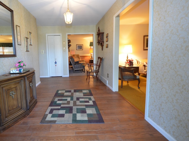 hall featuring dark hardwood / wood-style floors