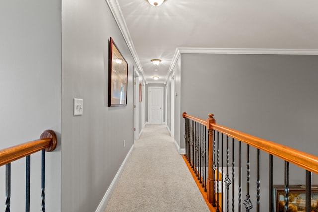 2040 Indigo Dr, Richmond, KY 40475 - hallway with an upstairs landing, ornamental molding, carpet, and baseboards