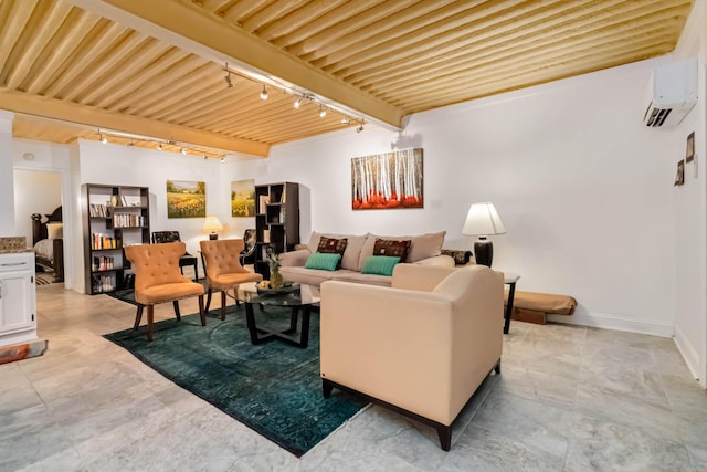489 Sally J Rd, Mount Vernon, KY 40456 - living room featuring track lighting, a wall unit AC, and baseboards