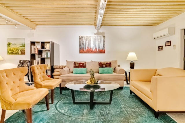 489 Sally J Rd, Mount Vernon, KY 40456 - living room featuring a wall mounted AC, rail lighting, and beam ceiling