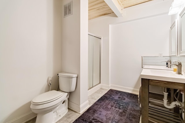 489 Sally J Rd, Mount Vernon, KY 40456 - bathroom featuring toilet, vanity, baseboards, and an enclosed shower