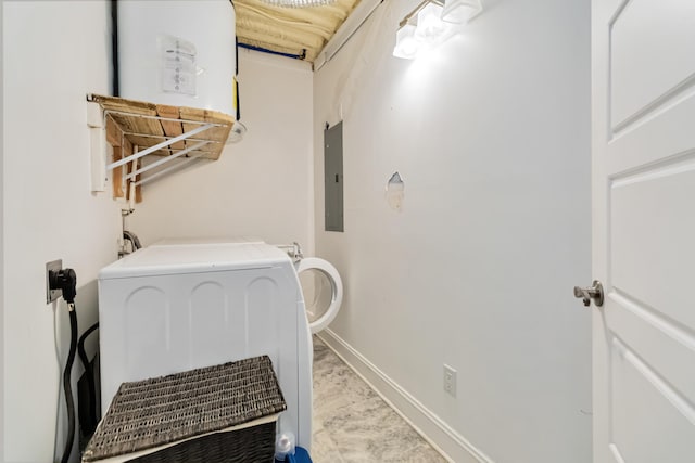 489 Sally J Rd, Mount Vernon, KY 40456 - washroom featuring electric panel, baseboards, and separate washer and dryer