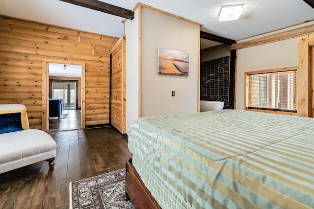 489 Sally J Rd, Mount Vernon, KY 40456 - bedroom with rustic walls and dark wood finished floors