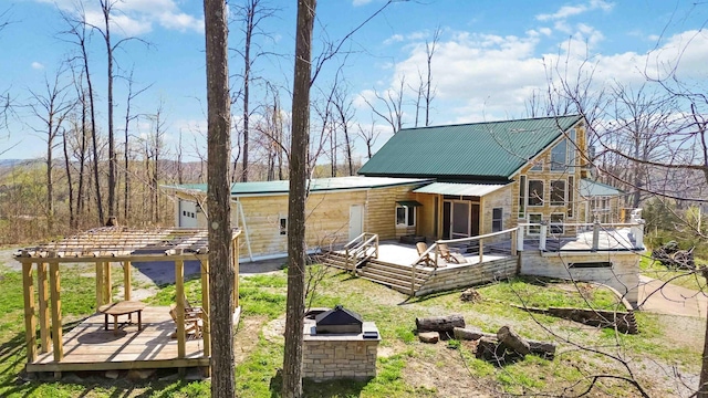 489 Sally J Rd, Mount Vernon, KY 40456 - rear view of property featuring a wooden deck, a gazebo, and metal roof