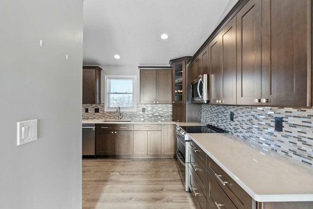 kitchen with sink, dark brown cabinets, and appliances with stainless steel finishes