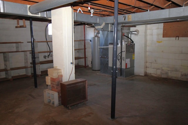 basement featuring gas water heater