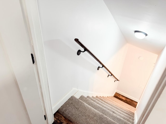 stairway featuring wood-type flooring