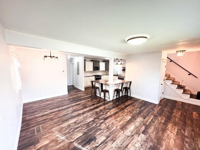 unfurnished dining area featuring sink and dark hardwood / wood-style flooring