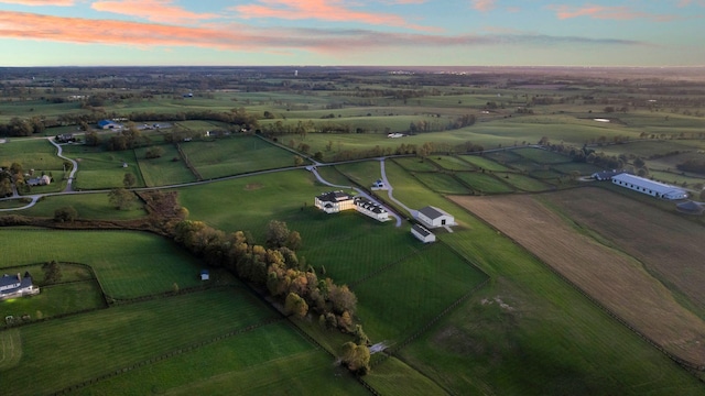 aerial view at dusk with a rural view