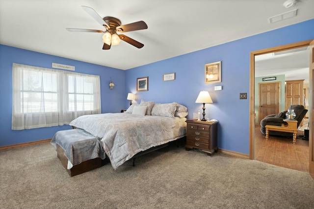 bedroom with carpet and ceiling fan