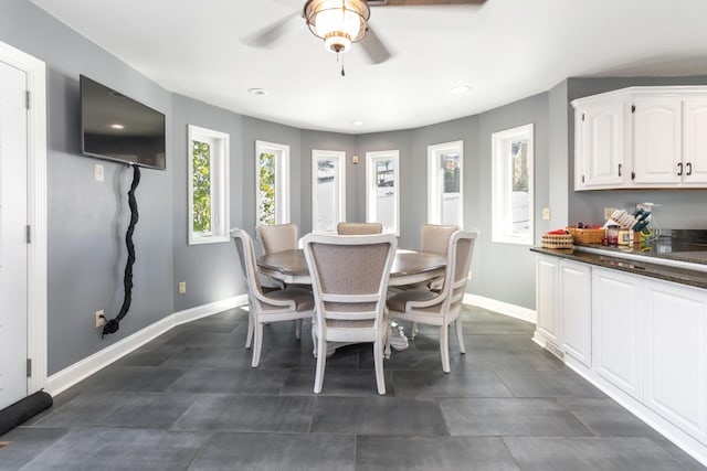 dining space featuring ceiling fan