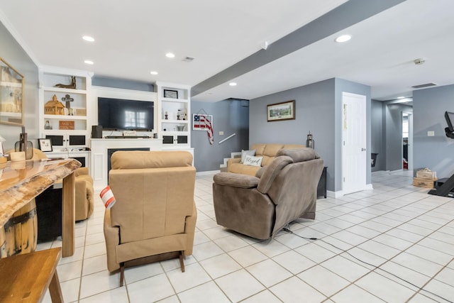 living room featuring light tile patterned floors