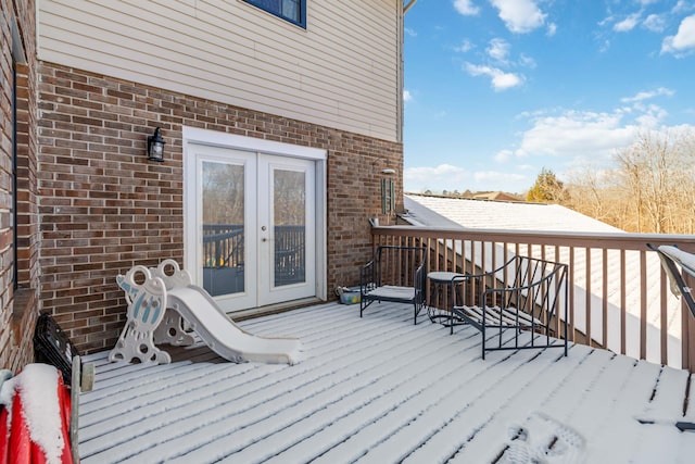 wooden terrace featuring french doors