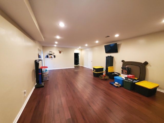 interior space with dark hardwood / wood-style floors