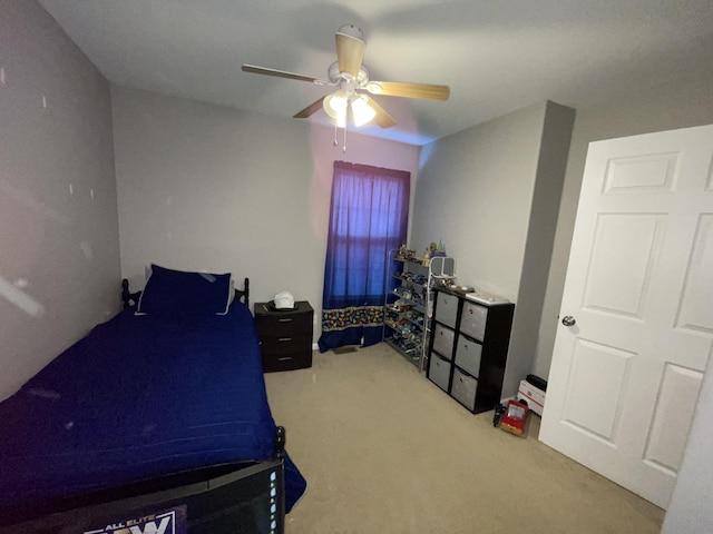 bedroom featuring carpet flooring and ceiling fan