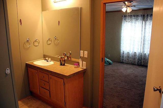 bathroom with vanity and ceiling fan
