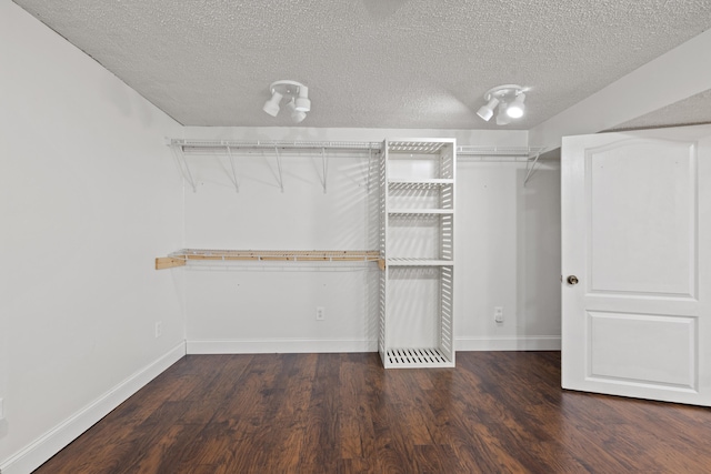 spacious closet with dark hardwood / wood-style flooring